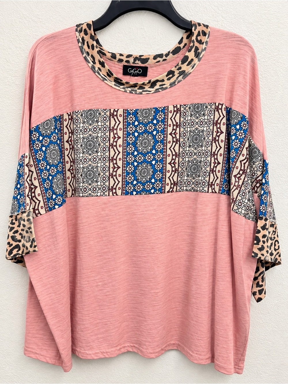 GigiO Pink Patterned Mix-Media Oversized Sweatshirt